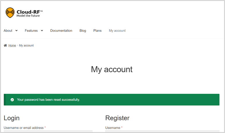 CloudRF Lost Password Success